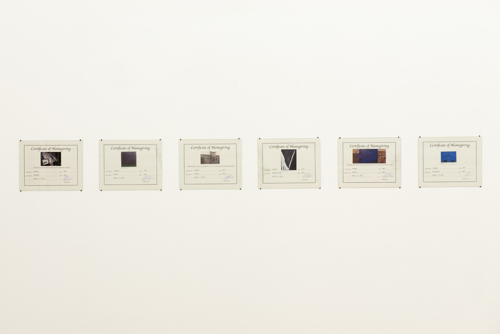 Certificate of Name Giving (Moderna Galerija Ljubljana), 2013. Twelve prints on paper, collage. Courtesy of Moderna Galerija Ljubljana.